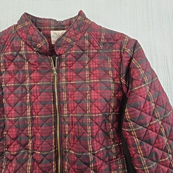Women's Full Zip Puffer Jacket 3X (22W-24W) Maroon Plaid EUC Snap Pockets LS - Picture 4 of 14